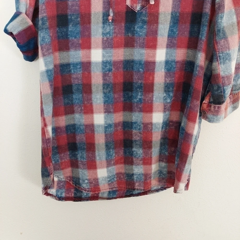 Vintage Havana Womens Long Sleeve Red Blue Plaid Drawstring Tie Shirt Dress Sz S - Picture 4 of 9